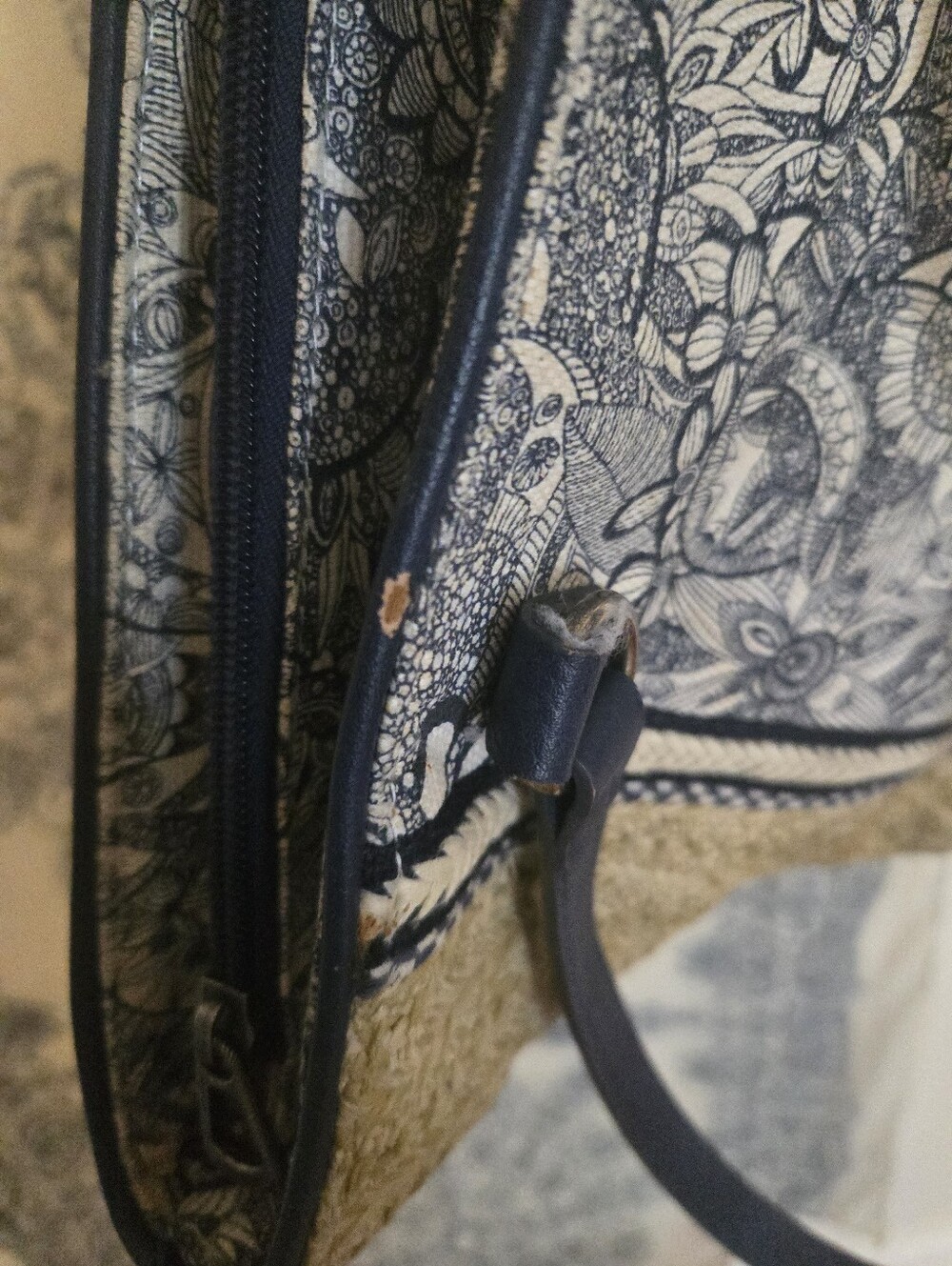 Sakroots Navy Floral Woven Straw Raffia Tote Bag w/ Matching Wristlet Boho Purse - Picture 15 of 15